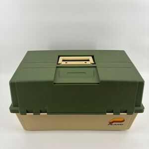 Plano 8606 Tackle Box Vintage Large‎ Green Tan Excellent 6-Tray Hip Roof USA